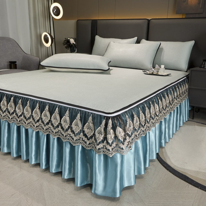 91家纺网 家纺一手货源 找家纺 恋尚 2025新款可拆卸床裙款冰藤凉席 冰藤床裙凉席- 柏姬水绿(控价198起)