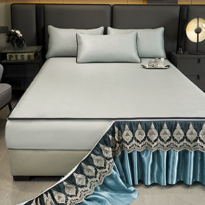 91家纺网 家纺一手货源 找家纺 恋尚 2025新款可拆卸床裙款冰藤凉席 冰藤床裙凉席- 柏姬水绿(控价198起)