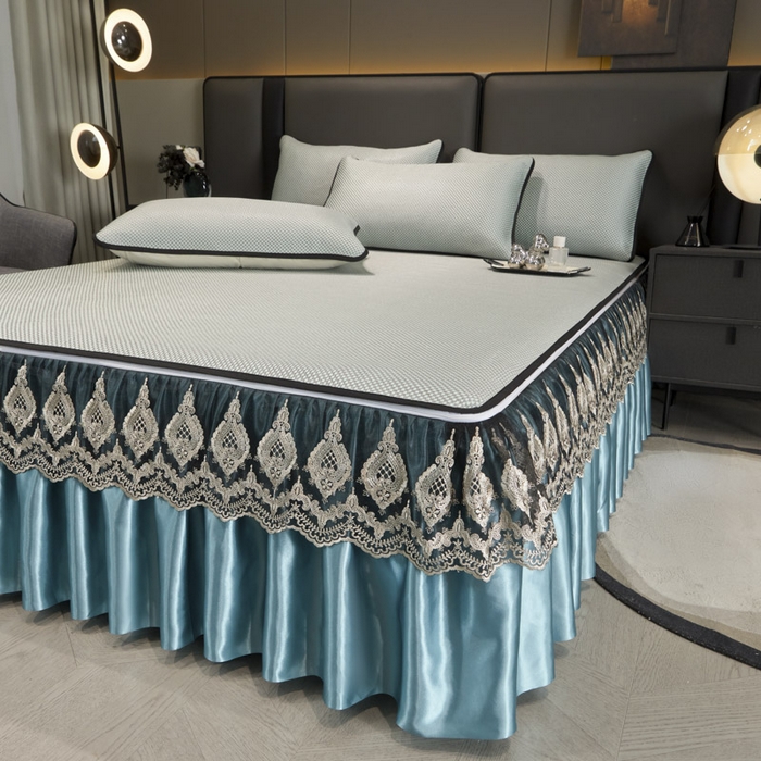 91家纺网 家纺一手货源 找家纺 恋尚 2025新款可拆卸床裙款冰藤凉席 冰藤床裙凉席- 柏姬水绿(控价198起)