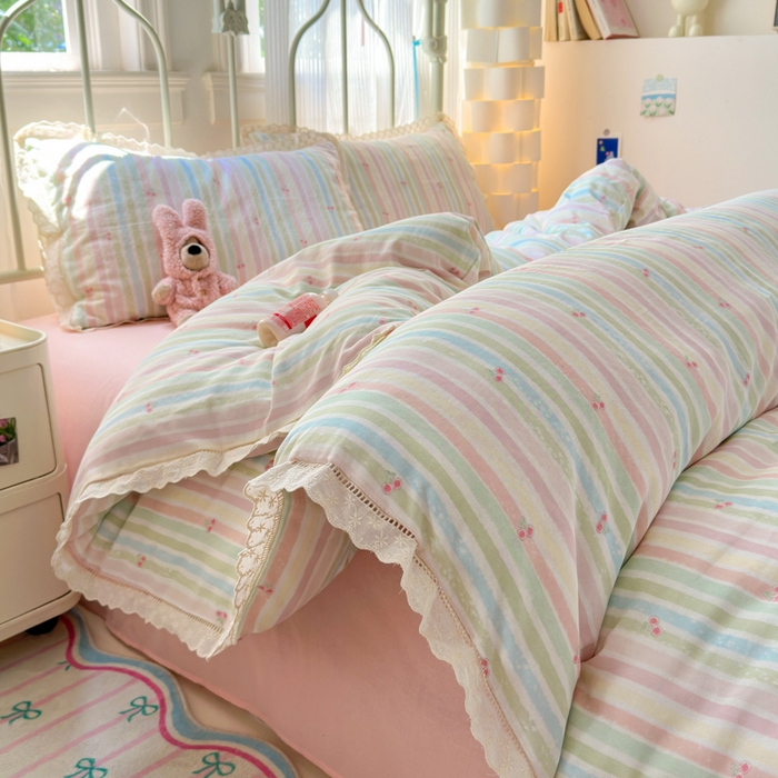 91家纺网 家纺一手货源 找家纺 （总）曼之夏 2025新款小清新全棉双层纱四件套