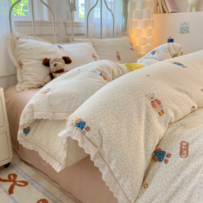 91家纺网 家纺一手货源 找家纺 （总）曼之夏 2025新款小清新全棉双层纱四件套