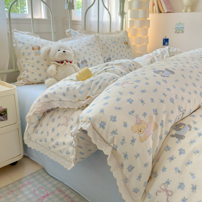 91家纺网 家纺一手货源 找家纺 （总）曼之夏 2025新款小清新全棉双层纱四件套