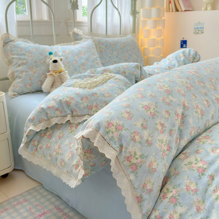 91家纺网 家纺一手货源 找家纺 （总）曼之夏 2025新款小清新全棉双层纱四件套