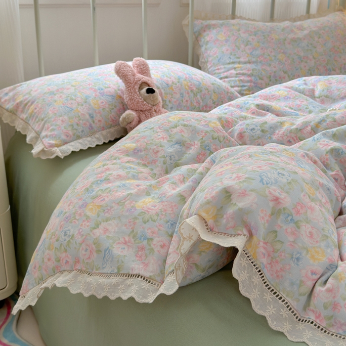 91家纺网 家纺一手货源 找家纺 （总）曼之夏 2025新款小清新全棉双层纱四件套