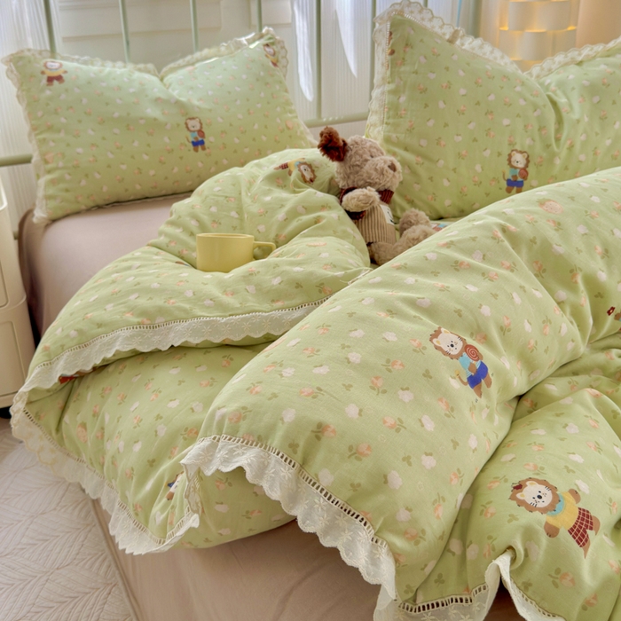 91家纺网 家纺一手货源 找家纺 （总）曼之夏 2025新款小清新全棉双层纱四件套