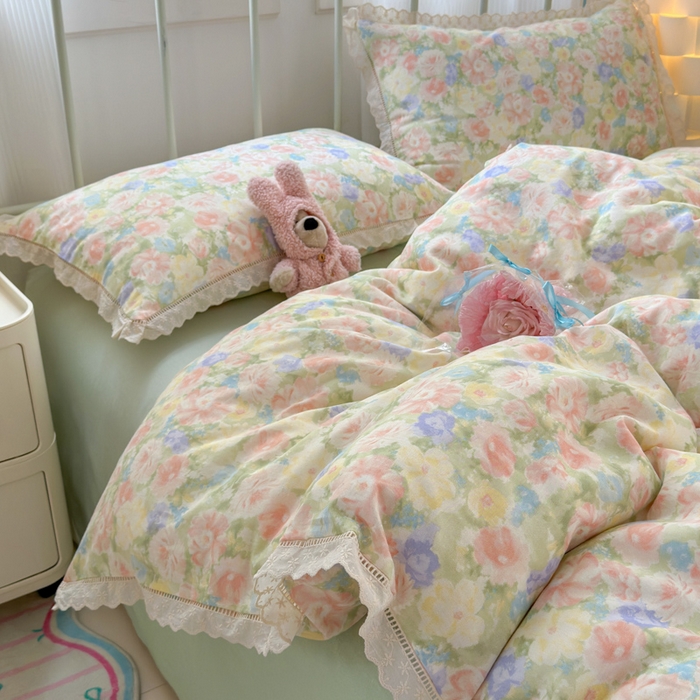 91家纺网 家纺一手货源 找家纺 （总）曼之夏 2025新款小清新全棉双层纱四件套