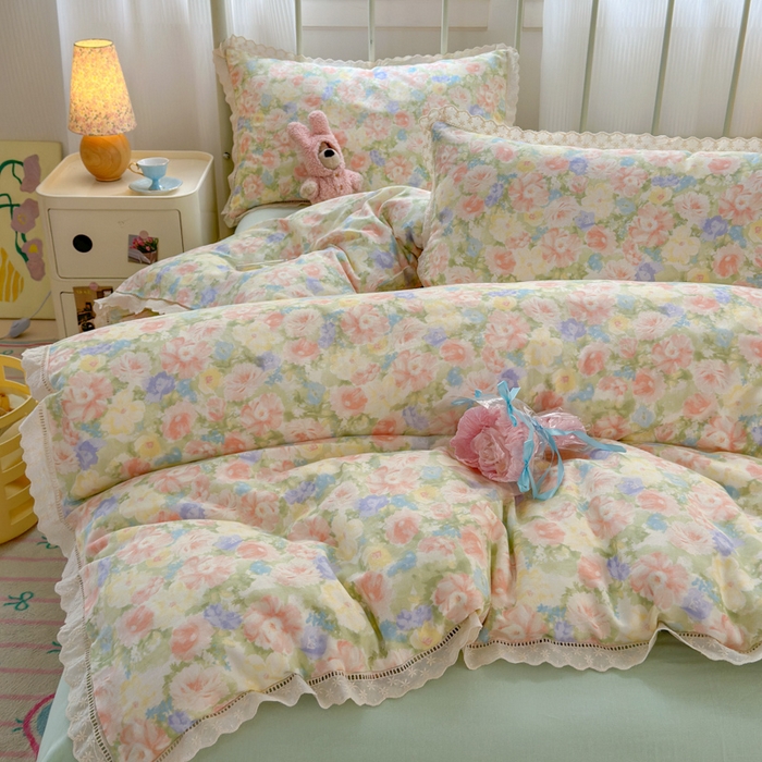 91家纺网 家纺一手货源 找家纺 （总）曼之夏 2025新款小清新全棉双层纱四件套