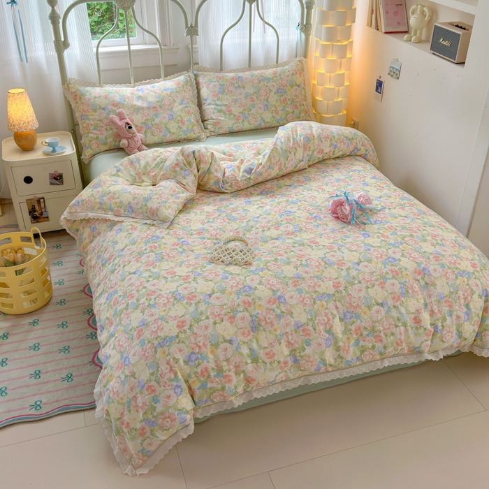 91家纺网 家纺一手货源 找家纺 （总）曼之夏 2025新款小清新全棉双层纱四件套