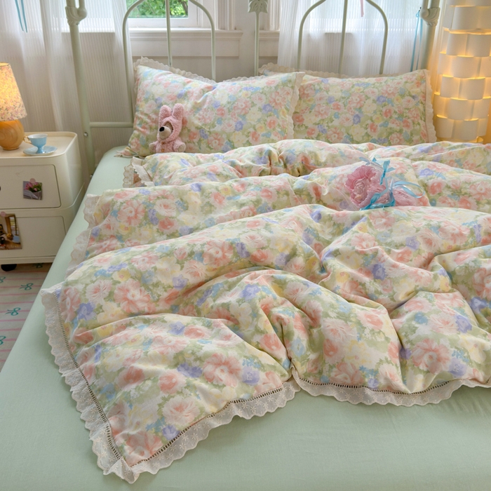 91家纺网 家纺一手货源 找家纺 （总）曼之夏 2025新款小清新全棉双层纱四件套