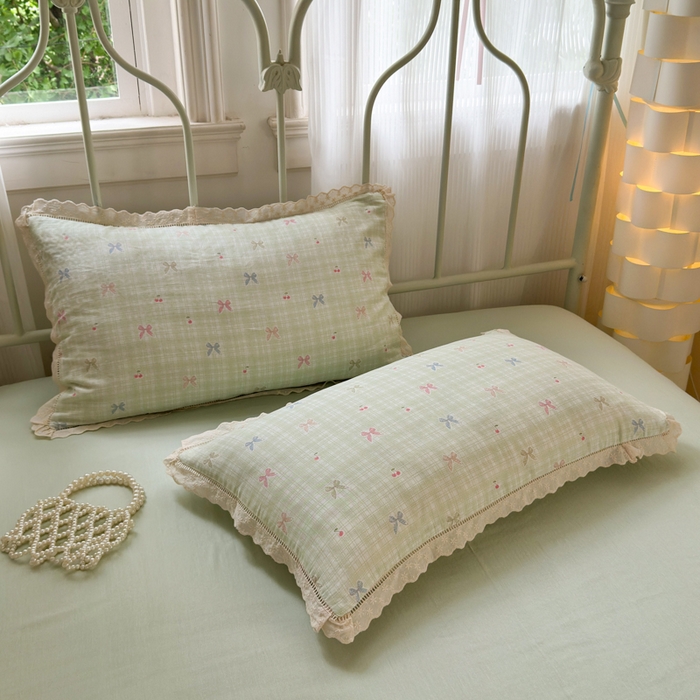 91家纺网 家纺一手货源 找家纺 曼之夏 2025新款小清新全棉双层纱四件套 可颂