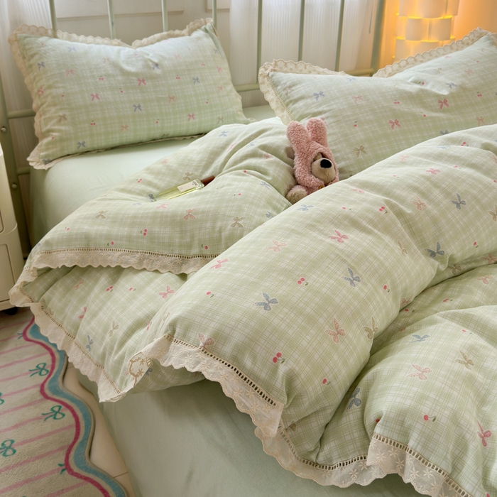 曼之夏 2025新款小清新全棉双层纱四件套 可颂