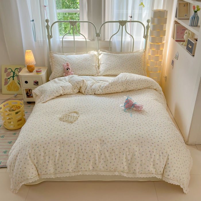 91家纺网 家纺一手货源 找家纺 曼之夏 2025新款小清新全棉双层纱四件套 晴天