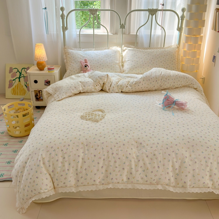 91家纺网 家纺一手货源 找家纺 曼之夏 2025新款小清新全棉双层纱四件套 晴天