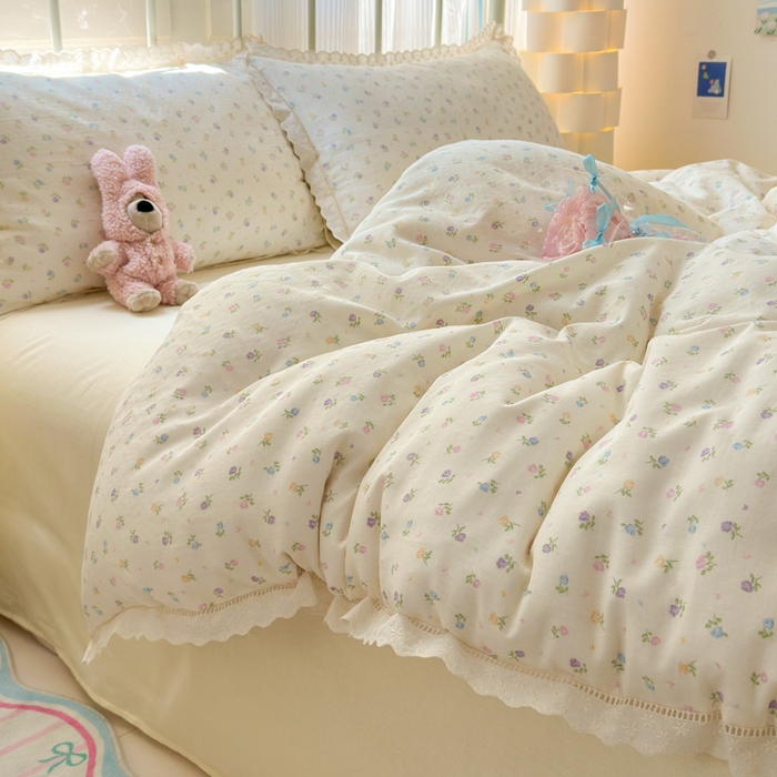 91家纺网 家纺一手货源 找家纺 曼之夏 2025新款小清新全棉双层纱四件套 晴天