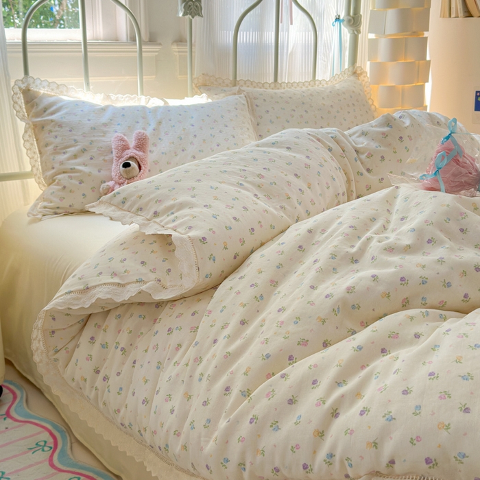 91家纺网 家纺一手货源 找家纺 曼之夏 2025新款小清新全棉双层纱四件套 晴天