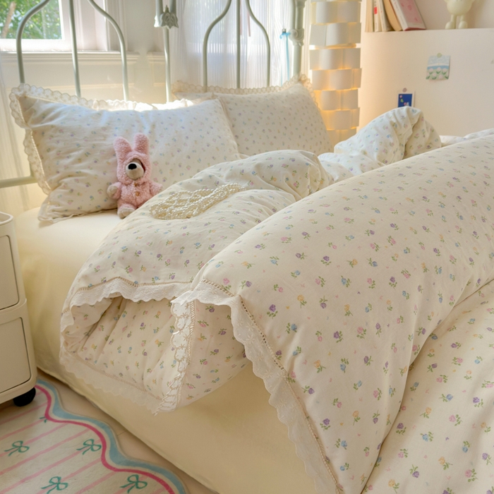 91家纺网 家纺一手货源 找家纺 曼之夏 2025新款小清新全棉双层纱四件套 晴天