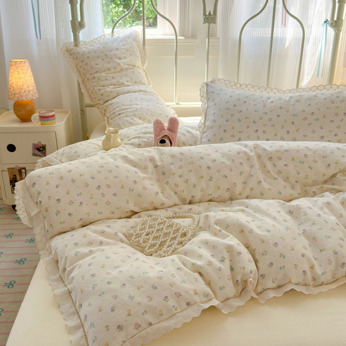 91家纺网 家纺一手货源 找家纺 曼之夏 2025新款小清新全棉双层纱四件套 晴天