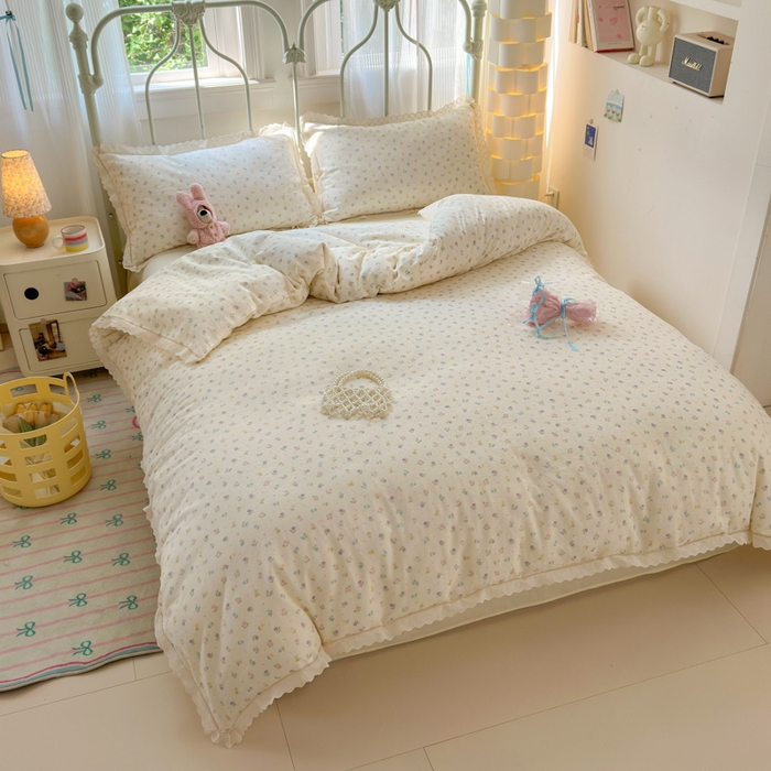 91家纺网 家纺一手货源 找家纺 曼之夏 2025新款小清新全棉双层纱四件套 晴天