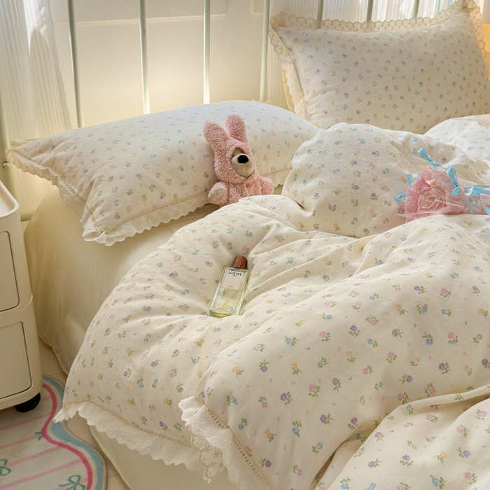 91家纺网 家纺一手货源 找家纺 曼之夏 2025新款小清新全棉双层纱四件套 晴天