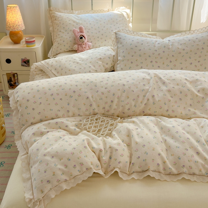 91家纺网 家纺一手货源 找家纺 曼之夏 2025新款小清新全棉双层纱四件套 晴天