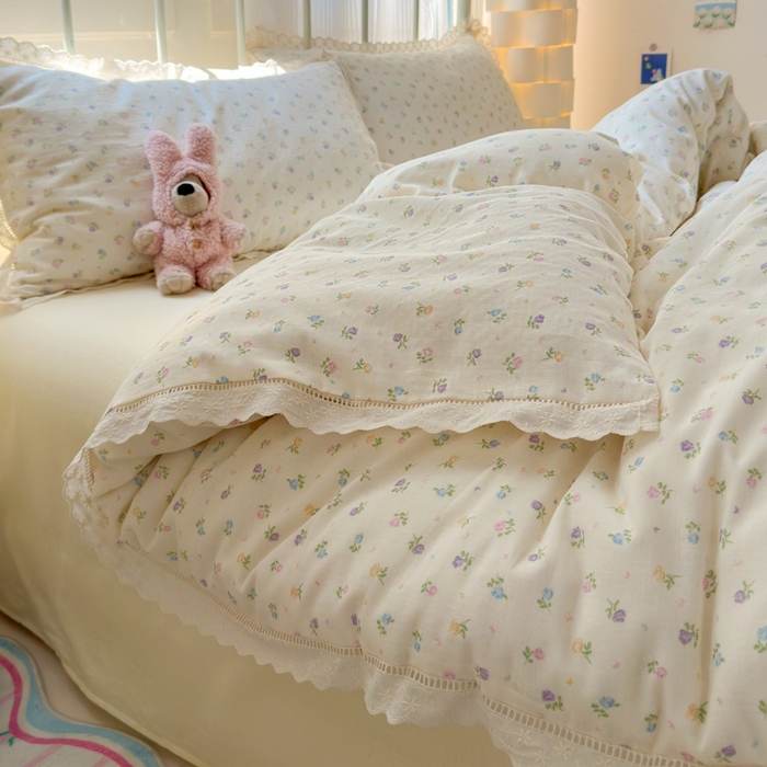 91家纺网 家纺一手货源 找家纺 曼之夏 2025新款小清新全棉双层纱四件套 晴天