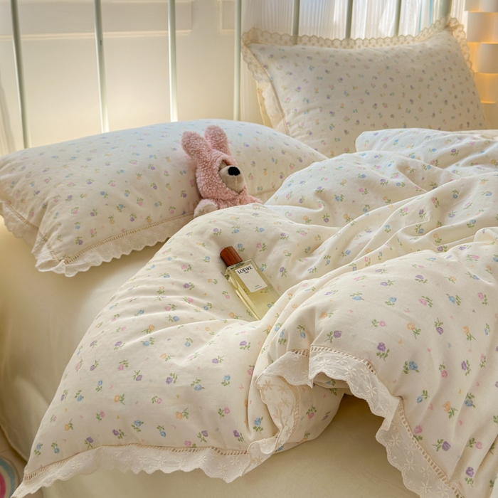 91家纺网 家纺一手货源 找家纺 曼之夏 2025新款小清新全棉双层纱四件套 晴天