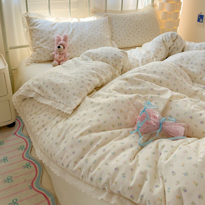 91家纺网 家纺一手货源 找家纺 曼之夏 2025新款小清新全棉双层纱四件套 晴天