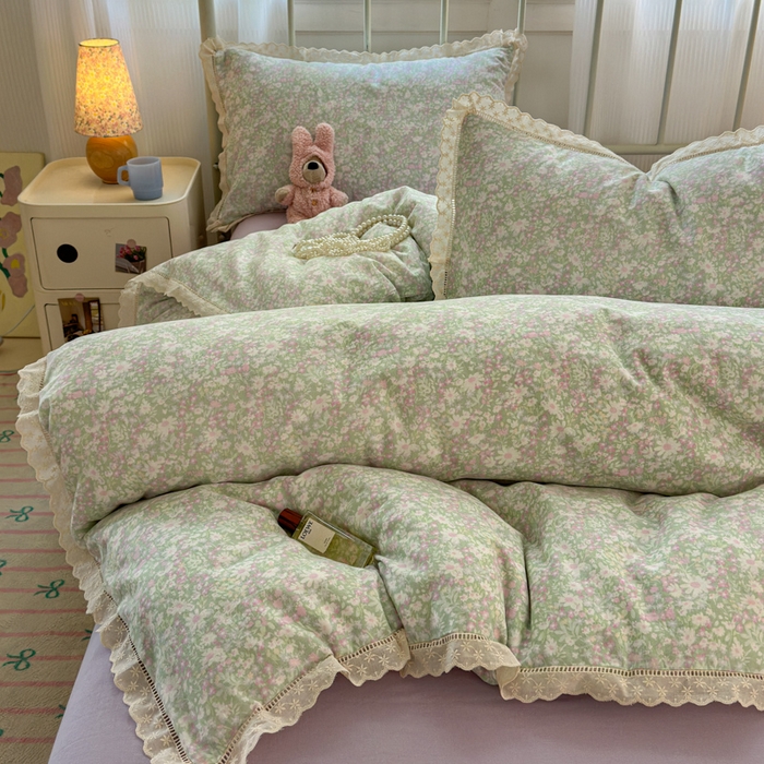 91家纺网 家纺一手货源 找家纺 曼之夏 2025新款小清新全棉双层纱四件套 如愿