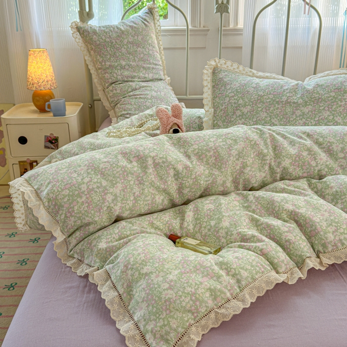 91家纺网 家纺一手货源 找家纺 曼之夏 2025新款小清新全棉双层纱四件套 如愿