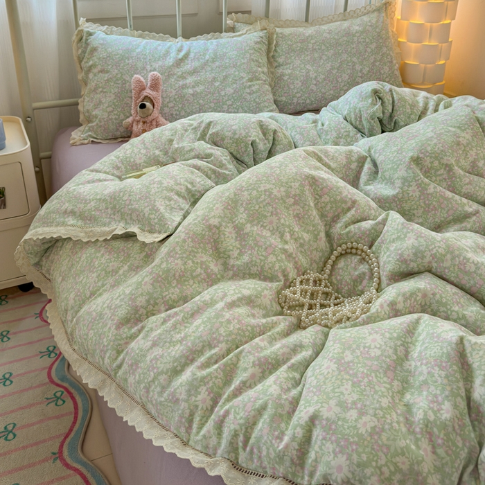 91家纺网 家纺一手货源 找家纺 曼之夏 2025新款小清新全棉双层纱四件套 如愿