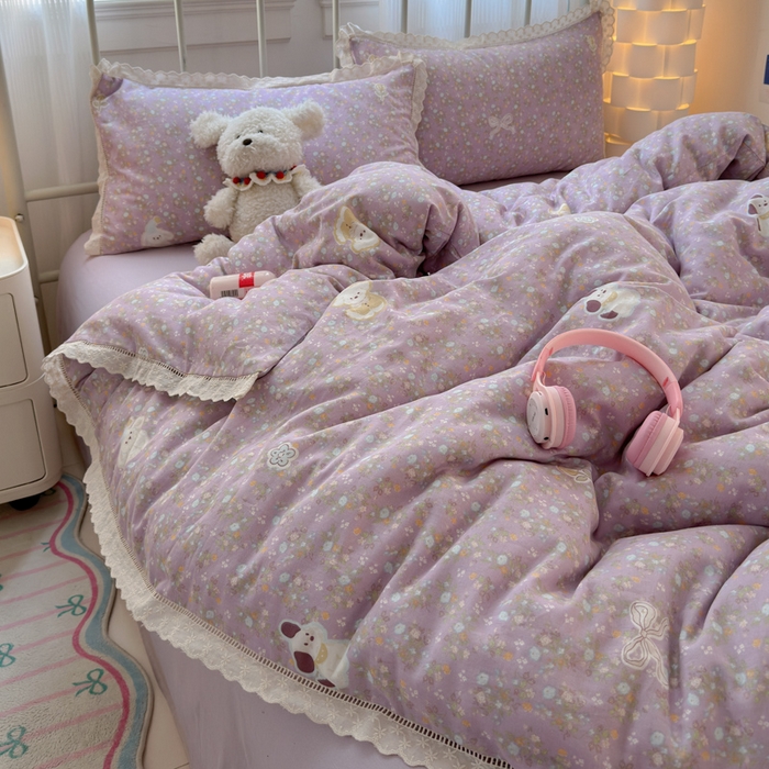 91家纺网 家纺一手货源 找家纺 曼之夏 2025新款小清新全棉双层纱四件套 碎花西高地