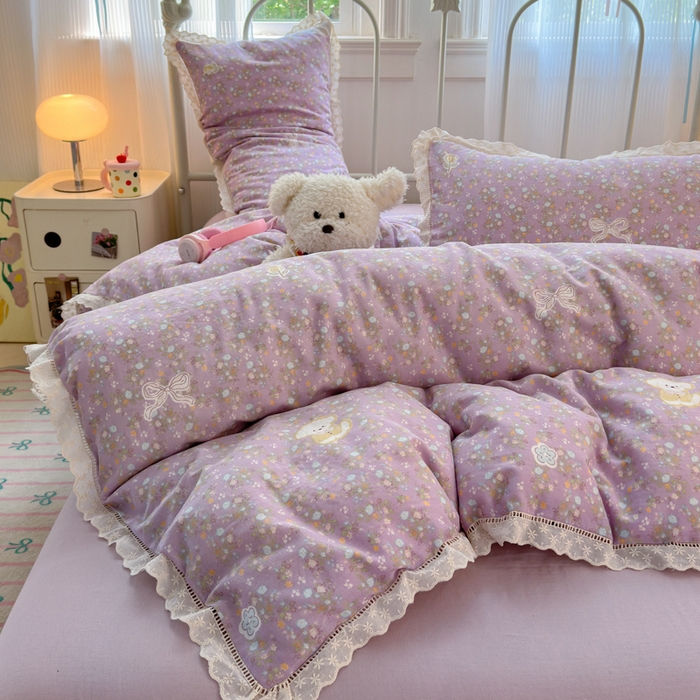 91家纺网 家纺一手货源 找家纺 曼之夏 2025新款小清新全棉双层纱四件套 碎花西高地