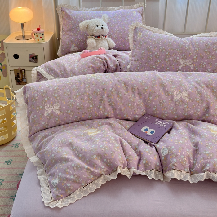 91家纺网 家纺一手货源 找家纺 曼之夏 2025新款小清新全棉双层纱四件套 碎花西高地