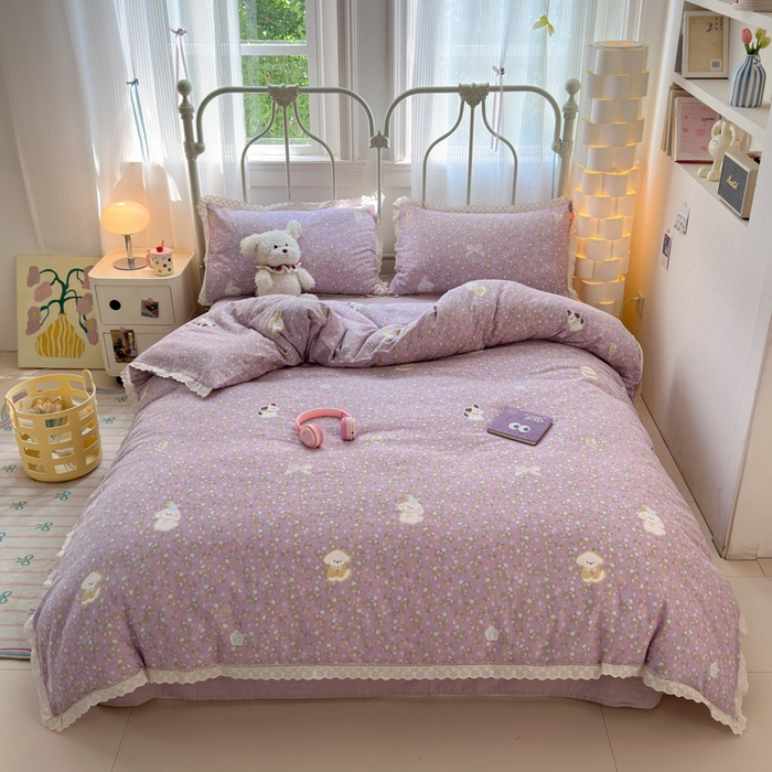 91家纺网 家纺一手货源 找家纺 曼之夏 2025新款小清新全棉双层纱四件套 碎花西高地