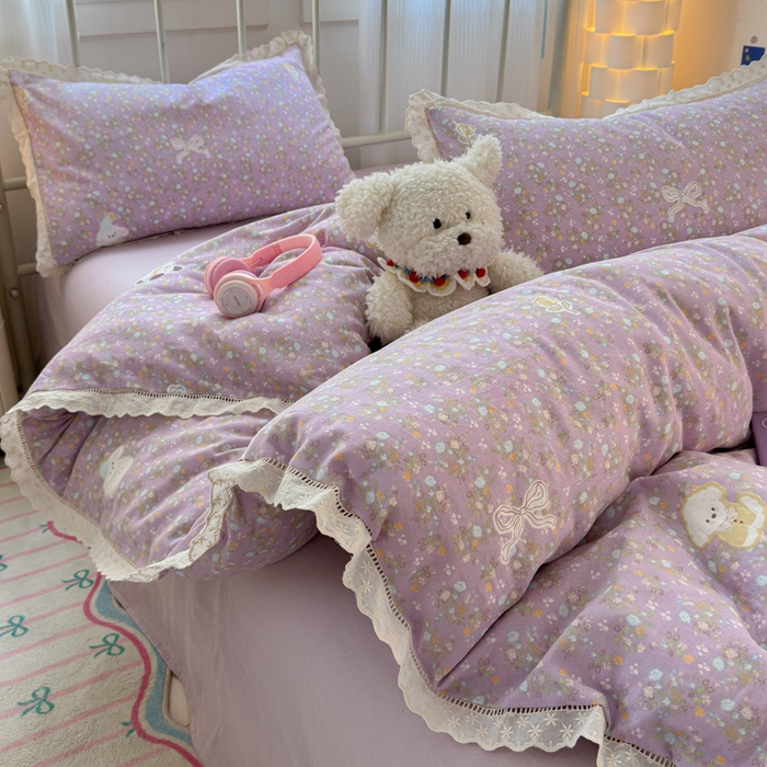 曼之夏 2025新款小清新全棉双层纱四件套 碎花西高地