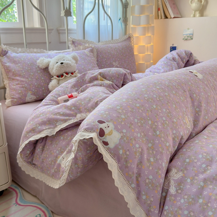 91家纺网 家纺一手货源 找家纺 曼之夏 2025新款小清新全棉双层纱四件套 碎花西高地