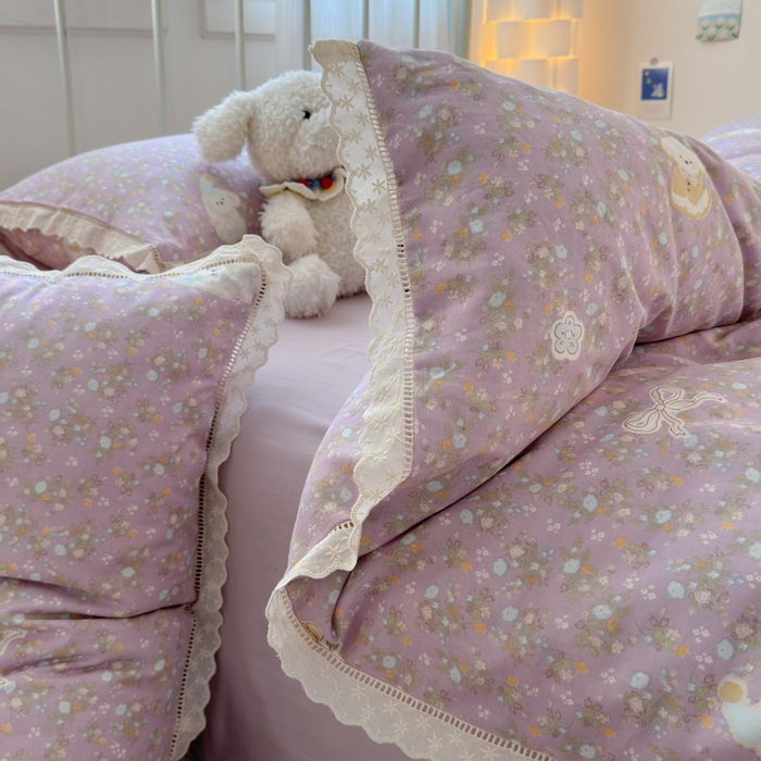 91家纺网 家纺一手货源 找家纺 曼之夏 2025新款小清新全棉双层纱四件套 碎花西高地