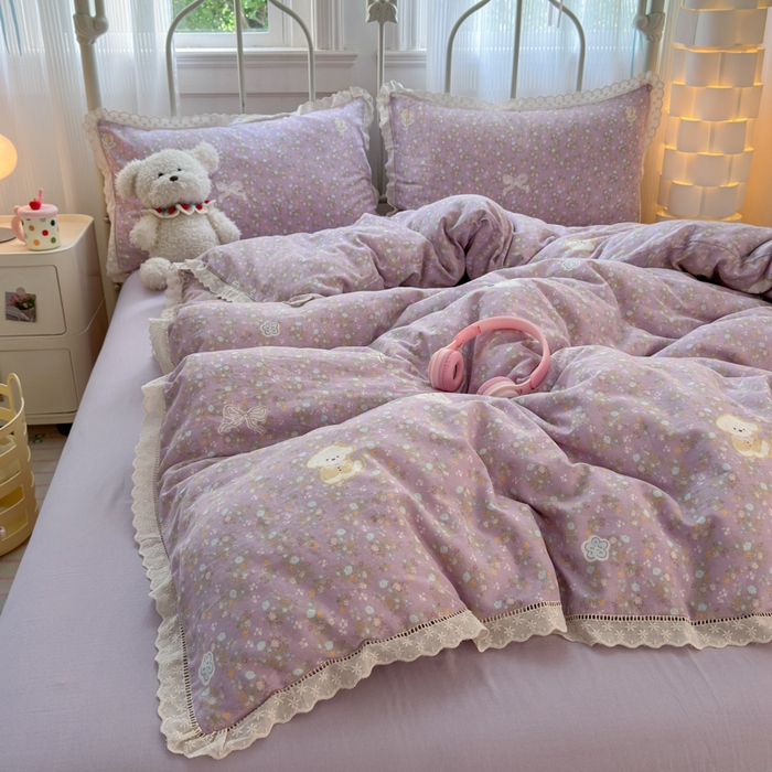 91家纺网 家纺一手货源 找家纺 曼之夏 2025新款小清新全棉双层纱四件套 碎花西高地