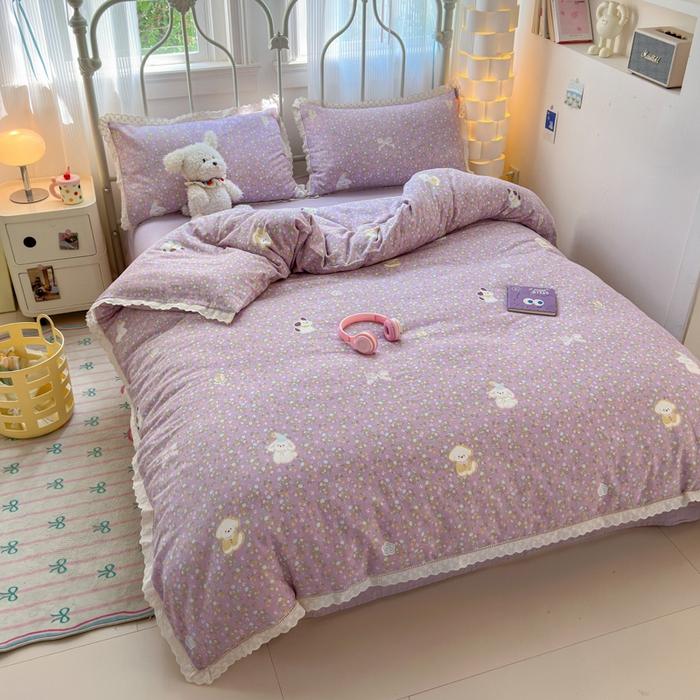 91家纺网 家纺一手货源 找家纺 曼之夏 2025新款小清新全棉双层纱四件套 碎花西高地