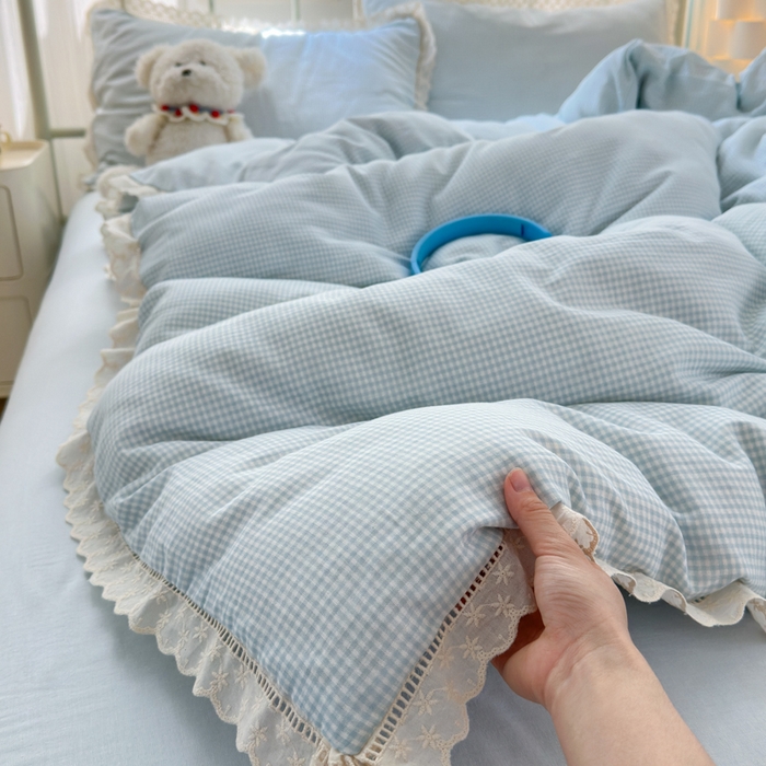 91家纺网 家纺一手货源 找家纺 曼之夏 2025新款小清新全棉双层纱四件套 吾欢喜