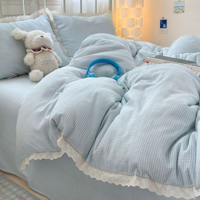 91家纺网 家纺一手货源 找家纺 曼之夏 2025新款小清新全棉双层纱四件套 吾欢喜