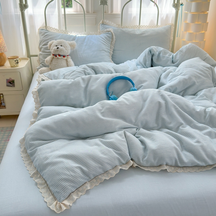 91家纺网 家纺一手货源 找家纺 曼之夏 2025新款小清新全棉双层纱四件套 吾欢喜