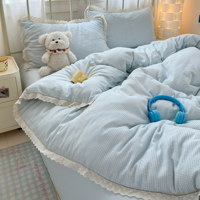 91家纺网 家纺一手货源 找家纺 曼之夏 2025新款小清新全棉双层纱四件套 吾欢喜