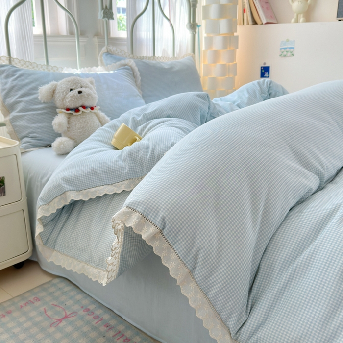 91家纺网 家纺一手货源 找家纺 曼之夏 2025新款小清新全棉双层纱四件套 吾欢喜