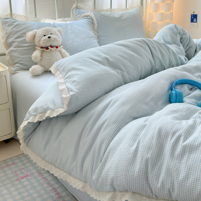 91家纺网 家纺一手货源 找家纺 曼之夏 2025新款小清新全棉双层纱四件套 吾欢喜