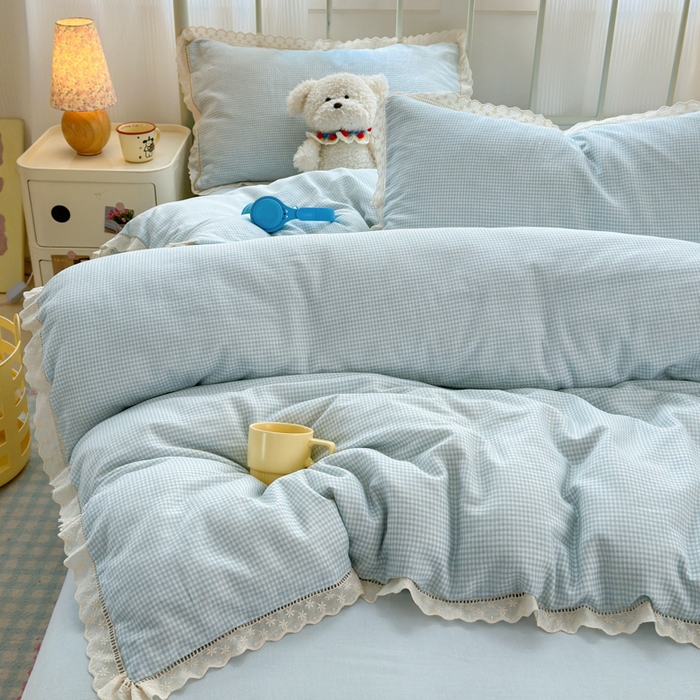 91家纺网 家纺一手货源 找家纺 曼之夏 2025新款小清新全棉双层纱四件套 吾欢喜