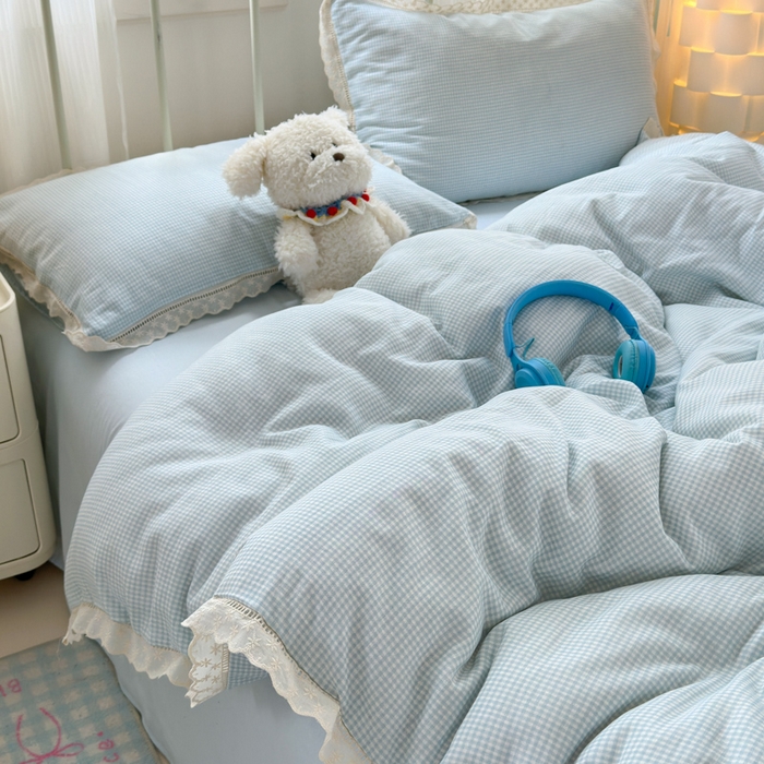 91家纺网 家纺一手货源 找家纺 曼之夏 2025新款小清新全棉双层纱四件套 吾欢喜