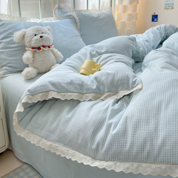 91家纺网 家纺一手货源 找家纺 曼之夏 2025新款小清新全棉双层纱四件套 吾欢喜