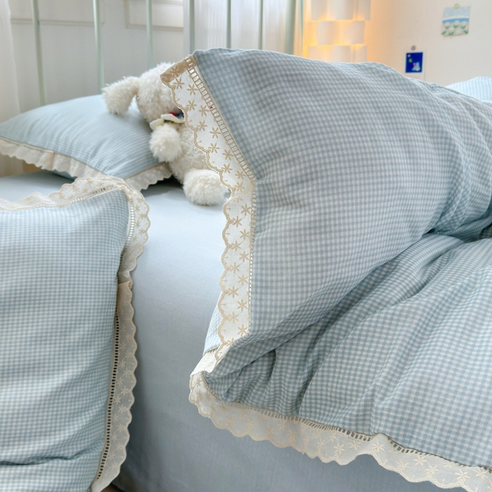 91家纺网 家纺一手货源 找家纺 曼之夏 2025新款小清新全棉双层纱四件套 吾欢喜