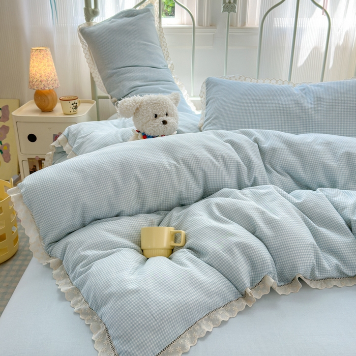 91家纺网 家纺一手货源 找家纺 曼之夏 2025新款小清新全棉双层纱四件套 吾欢喜